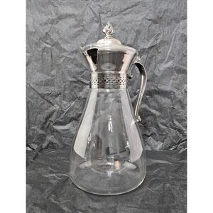 Sheridan Silver and Co. Vintage Glass and Silver-plated Pitcher, Ice Lip, 11 in.